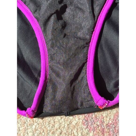 SPEEDO 1990s Neon Orange Fuchsia Mesh One Piece Zip Up T Strap Swimsuit Bathing - Picture 6 of 8